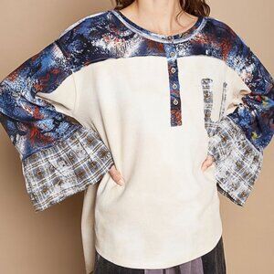 NEW ladies size M POL CREAM STAR PATCH LONG BELL SLEEVE SHIRT GKT332A